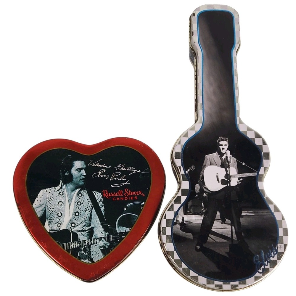 1997 Elvis Presley Russell Stover Candie Valentine Tins Set Guitar Heart Vintage